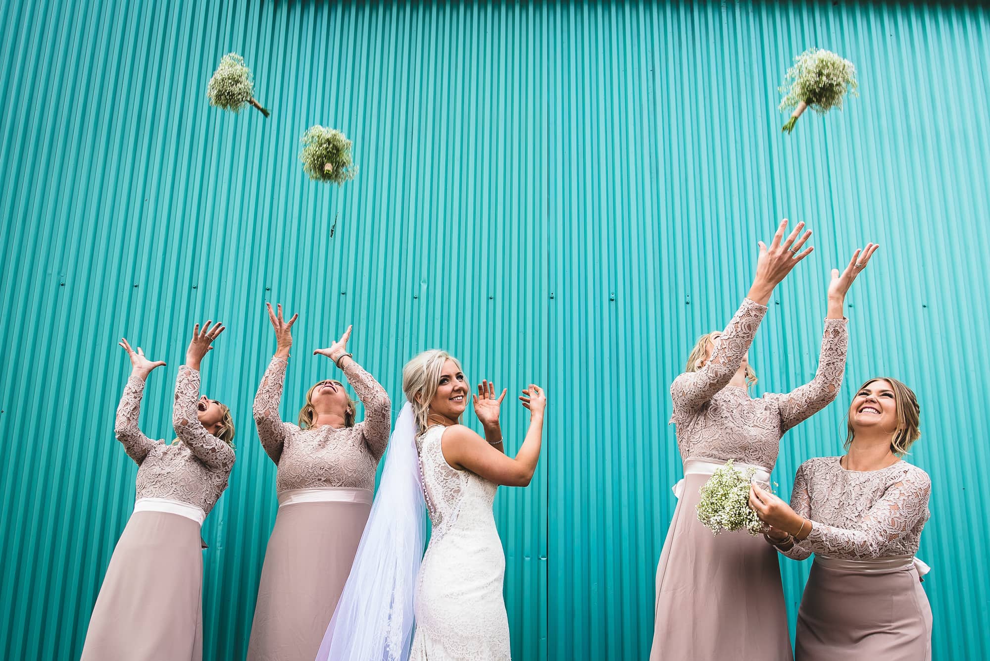 Bride and Bridesmaids at The Thatch Barn Wedding