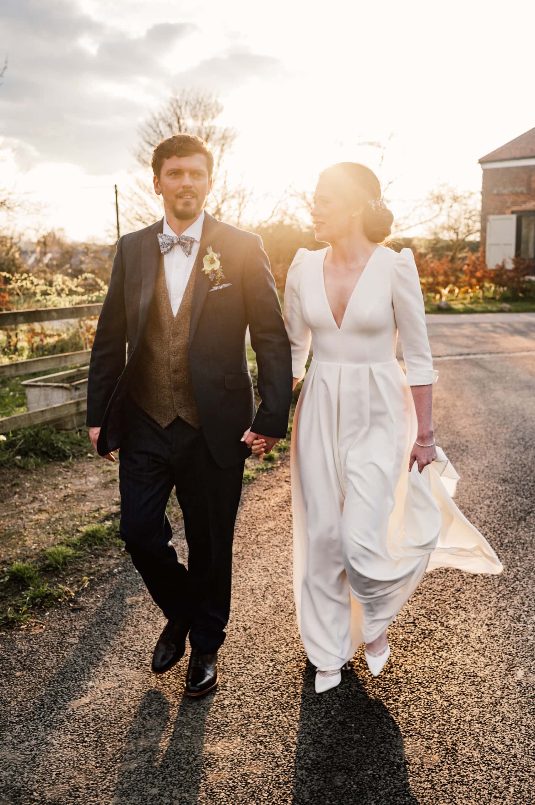 Cambridge Wedding couple walk the grounds at Sandon Manor near Royston