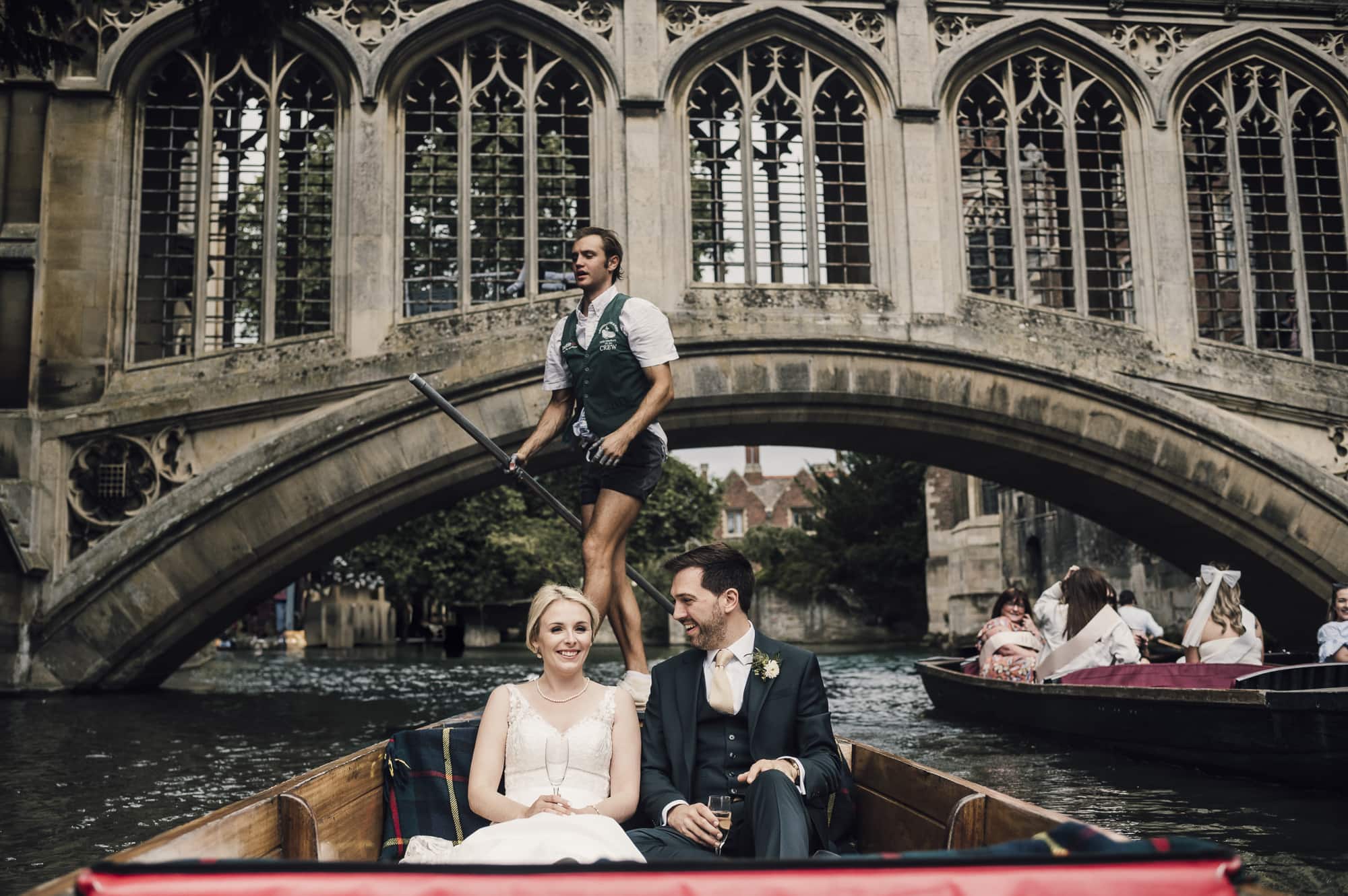 Summer Wedding in Cambridge - Punting on the river cam with the Bridge & Groom